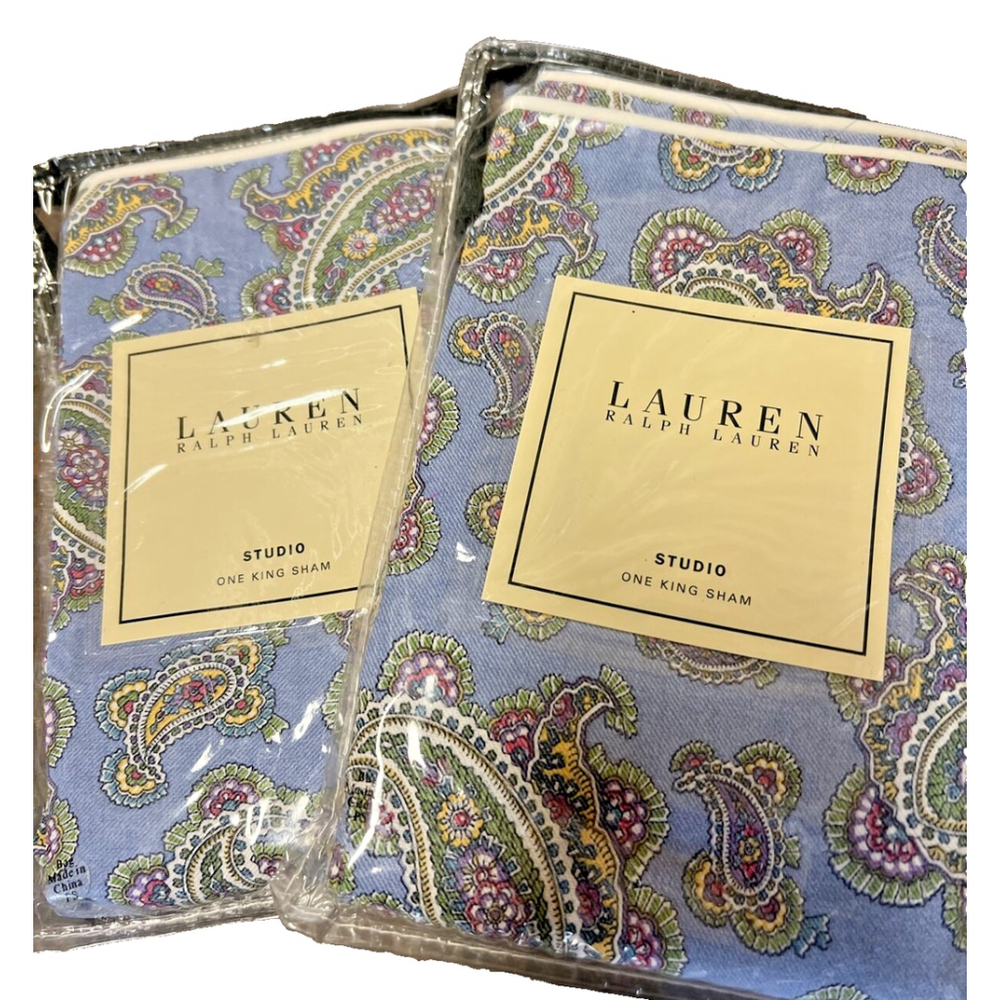 Ralph Lauren Studio Paisley King Pillow Shams Oceanside Blue NWT Vintage Rare